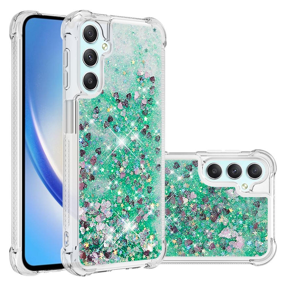 Glitter homokóra zselés tok Samsung Galaxy A24 készülékhez - zöld/szívek