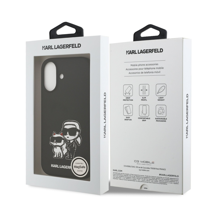 Karl Lagerfeld folyékony szilikon K&CH Sketch MagSafe hátlap iPhone 17-hez Fekete