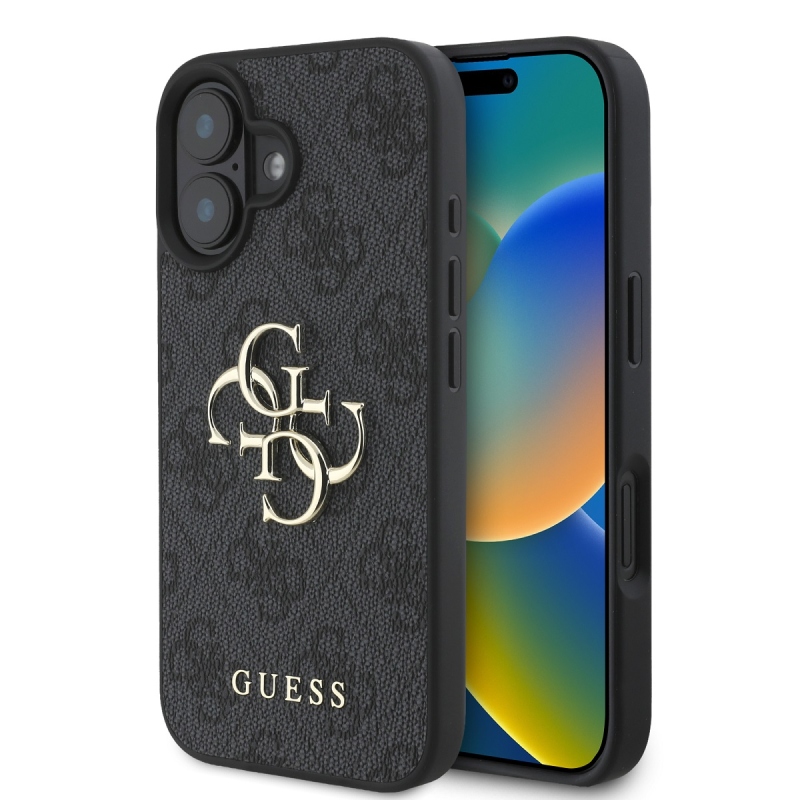 Guess PU 4G fém logós hátlap iPhone 16-hoz Szürke