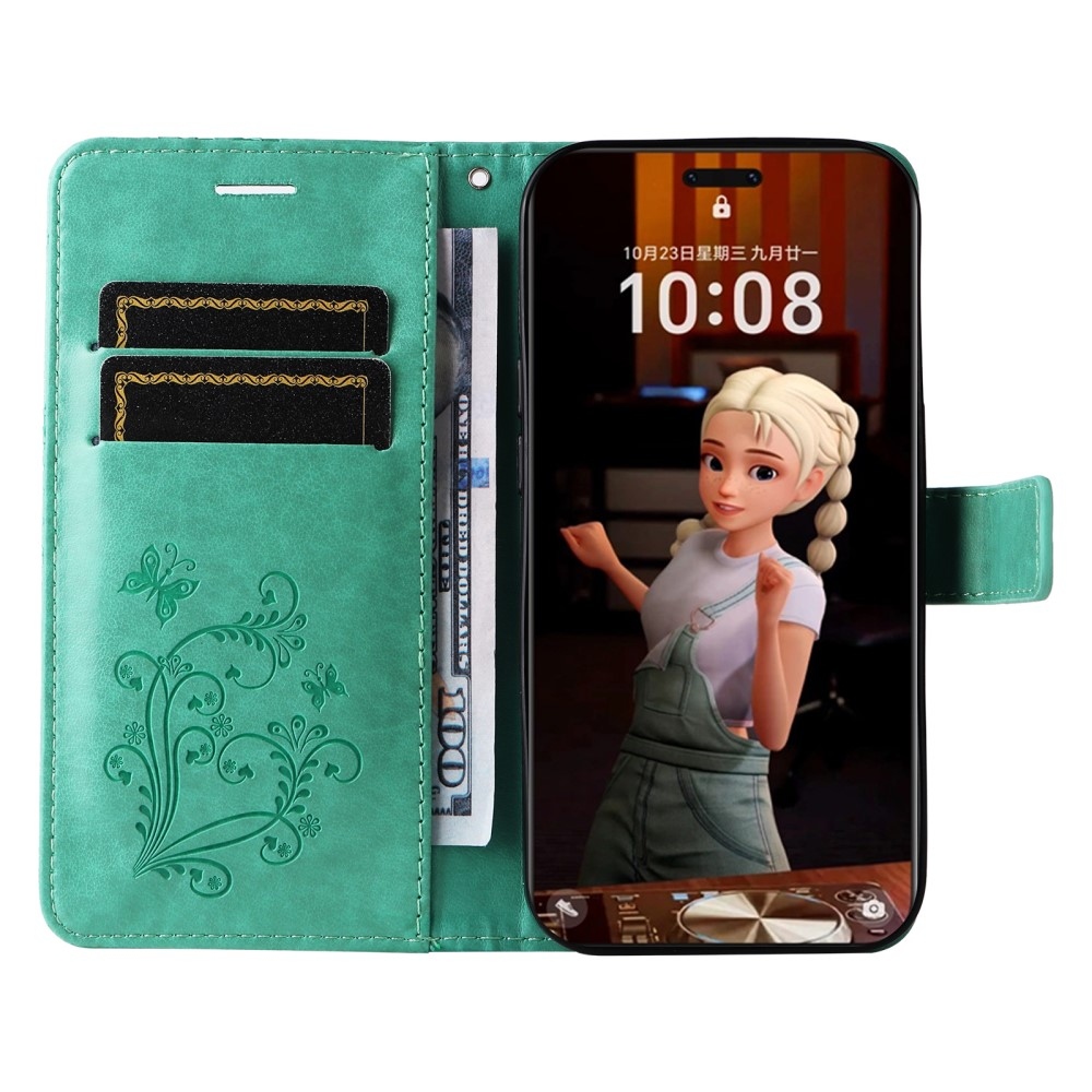 Nagy pillangó könyv tok a Honor Magic 7 Pro 5G számára - teal színű