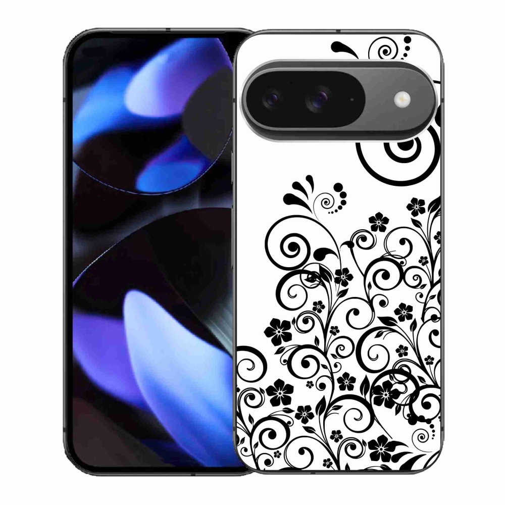 Zselés borítás mmCase a Google Pixel 9/9 Pro készülékhez - fekete és fehér virágminták
