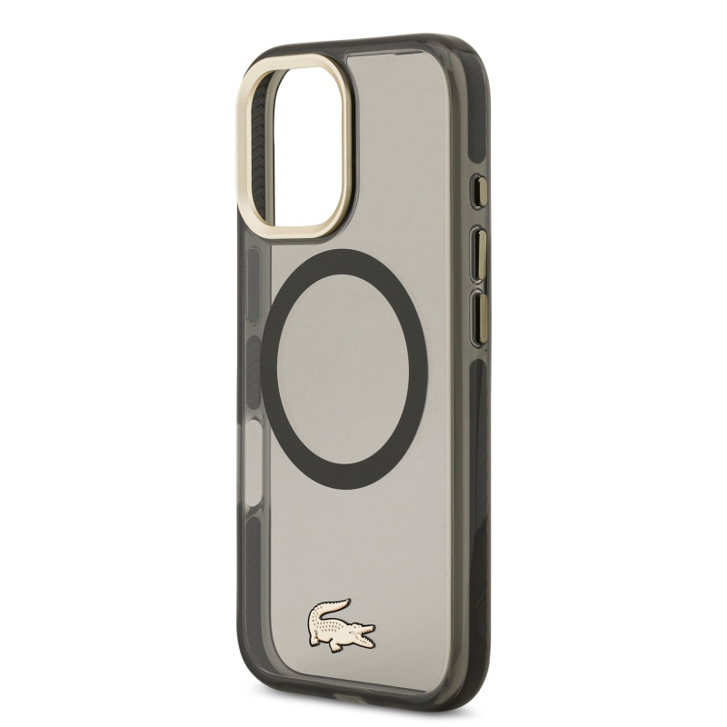 Lacoste PC/TPU Frosted Finish Gold Logo MagSafe hátlapi borító iPhone 17 Fekete