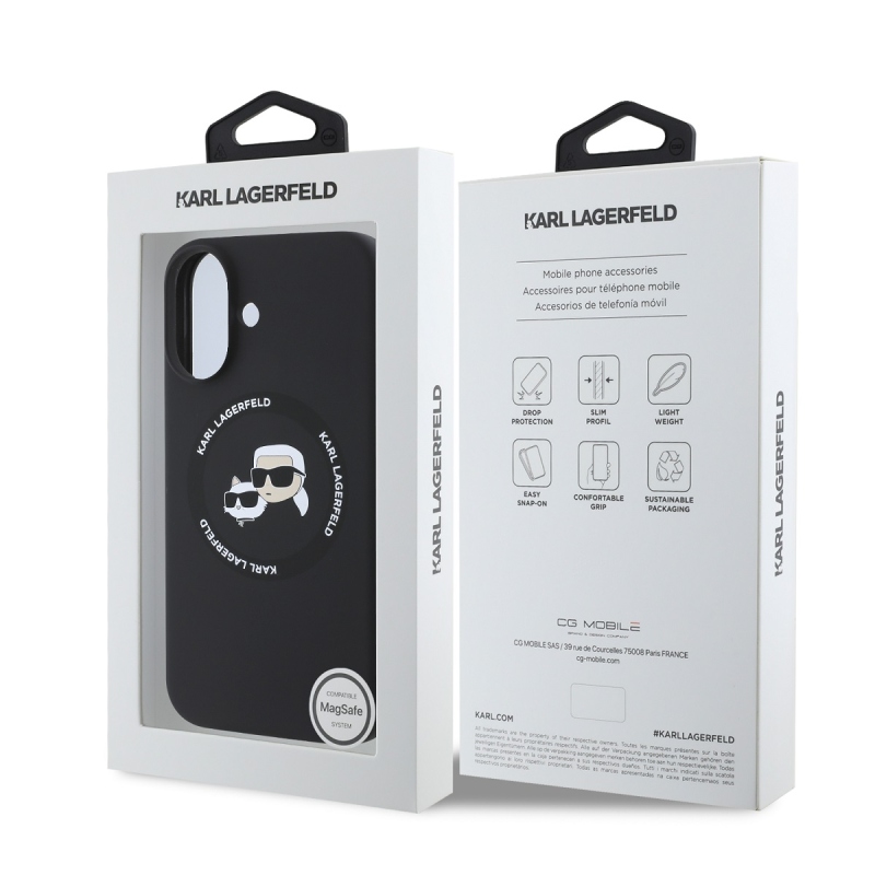 Karl Lagerfeld Liquid Silicone K&CH Heads MagSafe hátlapi borító iPhone 16-hoz Fekete