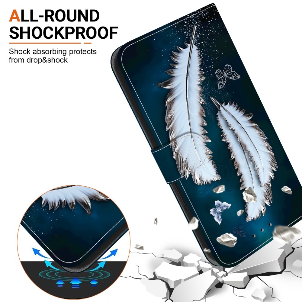 Sokoldalú könyves tok Samsung Galaxy A36 5G/A56 5G - fehér tollakkal