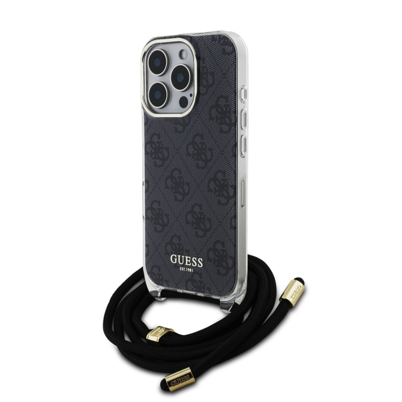 Guess IML 4G nyomtatott keresztpántos hátlap iPhone 16 Pro Max-hoz Fekete