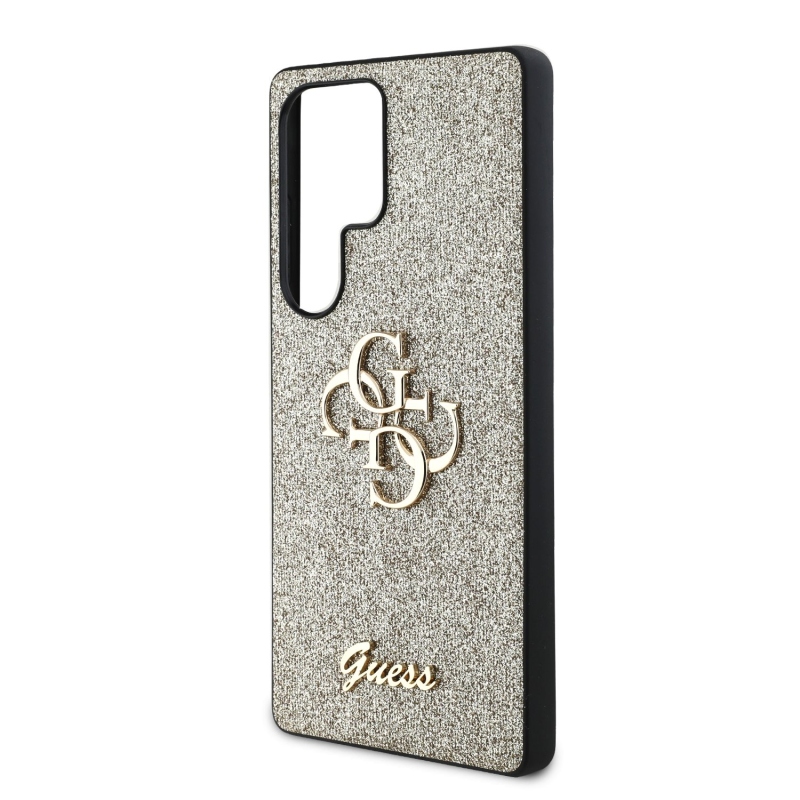 Guess PU Fixed Glitter 4G Metal Logo hátlap Samsung Galaxy S25 Ultra Gold számára