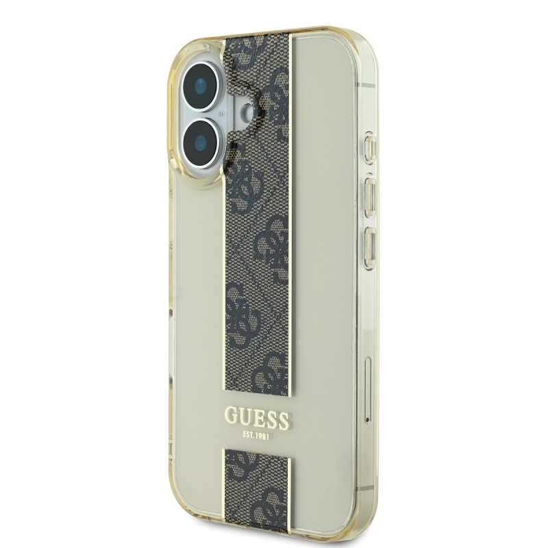 Guess IML Middle 4G csíkos hátlap iPhone 16 barna iPhone 16-hoz barna