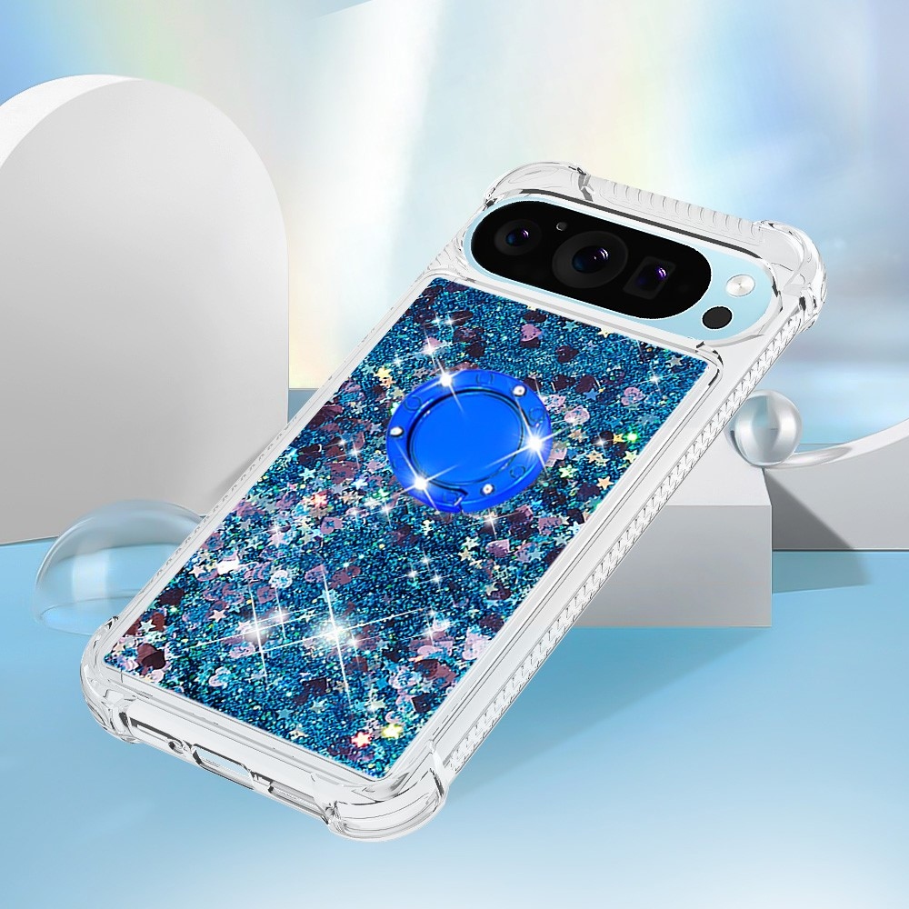 Glitt homokóra zselés tok ujjgyűrűvel a Google Pixel 10 számára - kék/szív