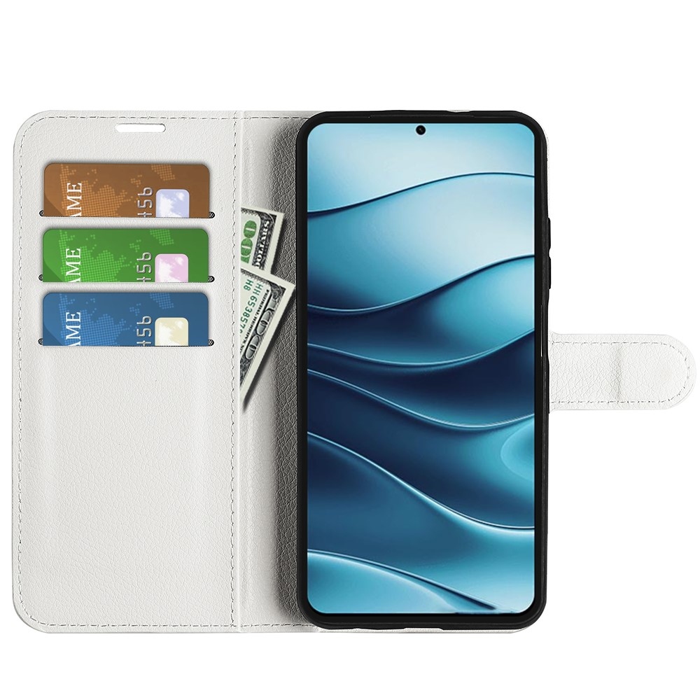 Litchi könyv tok a Xiaomi Redmi Note 14 5G-hez - fehér
