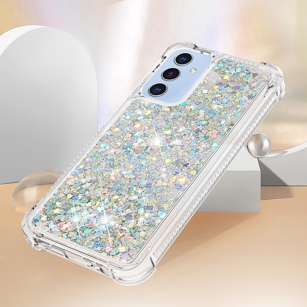 Csillogó homokóra zselés tok Samsung Galaxy A26 5G - ezüst/szív