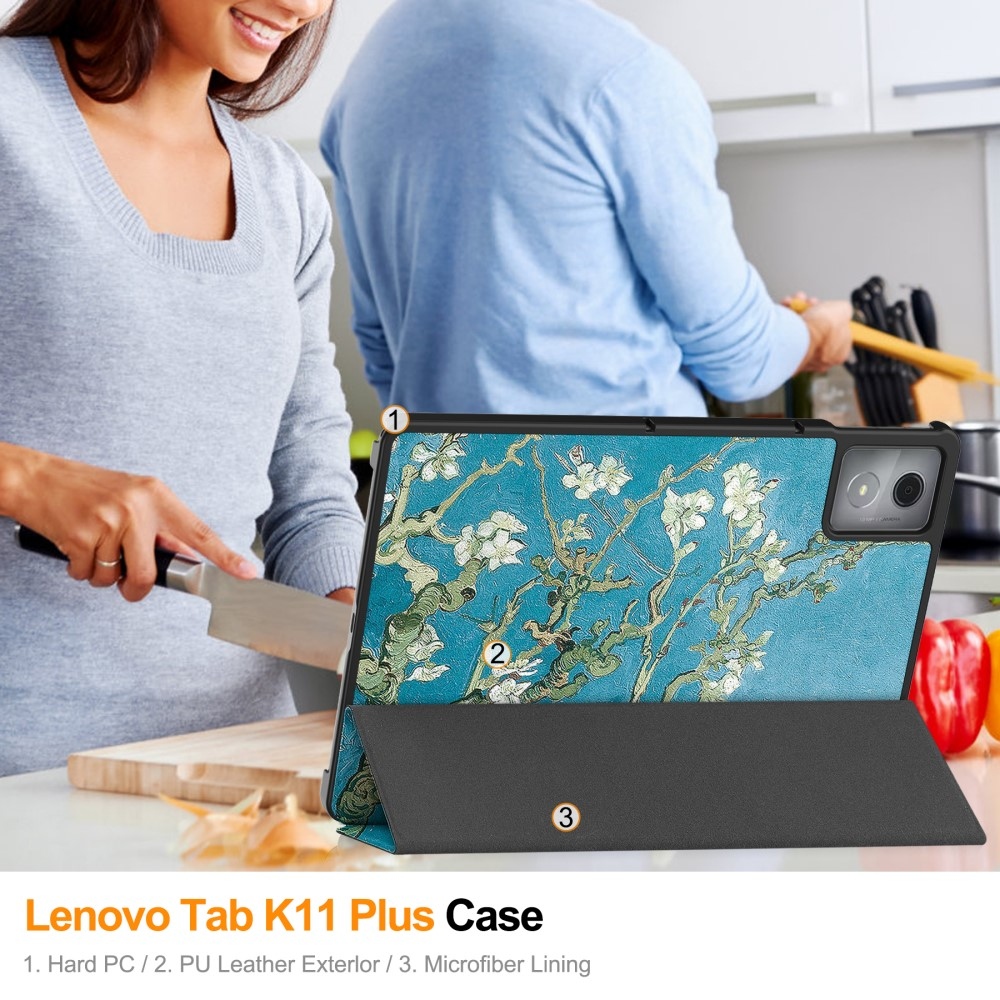 Patte intelligens záró tok Lenovo Tab K11 Plushoz - fehér virágok