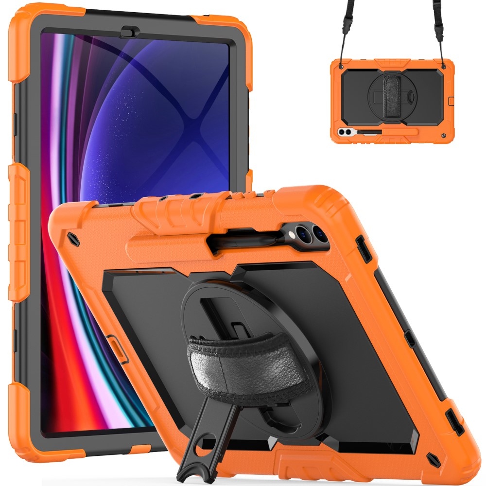 Rúgásálló borítás kézi markolattal Samsung Galaxy Tab S9+/Tab S10+ készülékhez - narancssárga színű