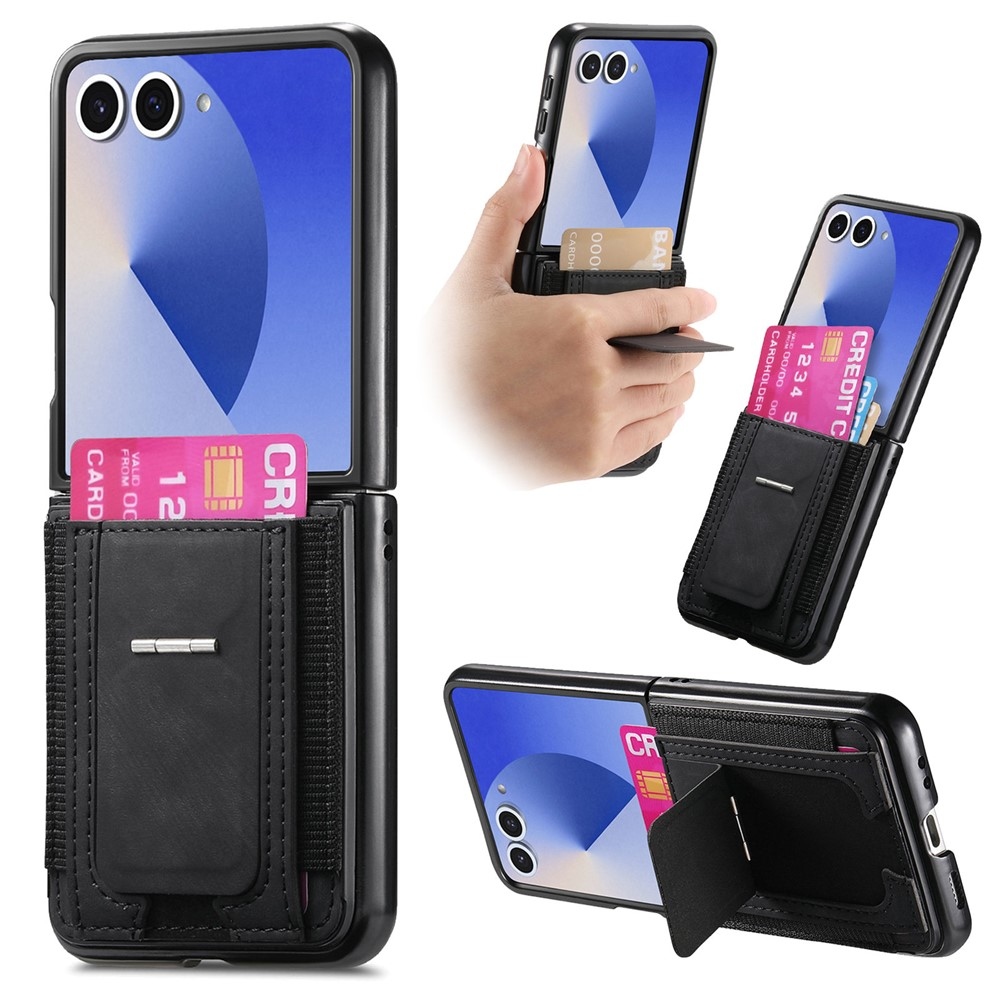 Fényűző műanyag borítás műbőrrel Samsung Galaxy Z Flip7 5G készülékre - fekete