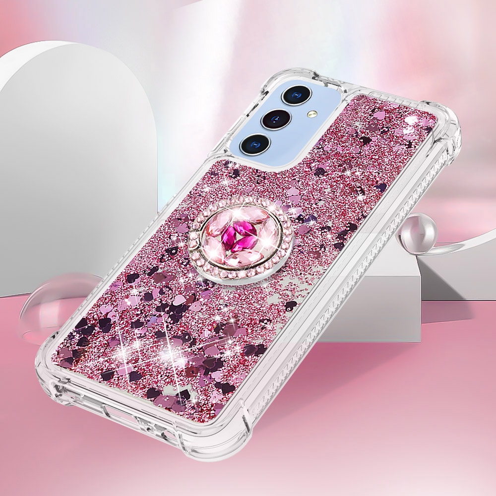 Glitt homokóra zselés tok ujjgyűrűvel Samsung Galaxy A17 5G-hez - rózsaarany/szív