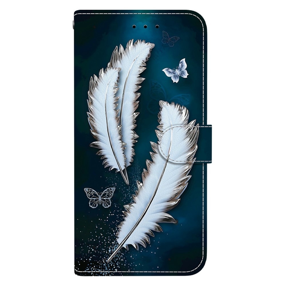 Sokoldalú könyvtáska Samsung Galaxy A06 4G készülékhez - fehér tollakkal