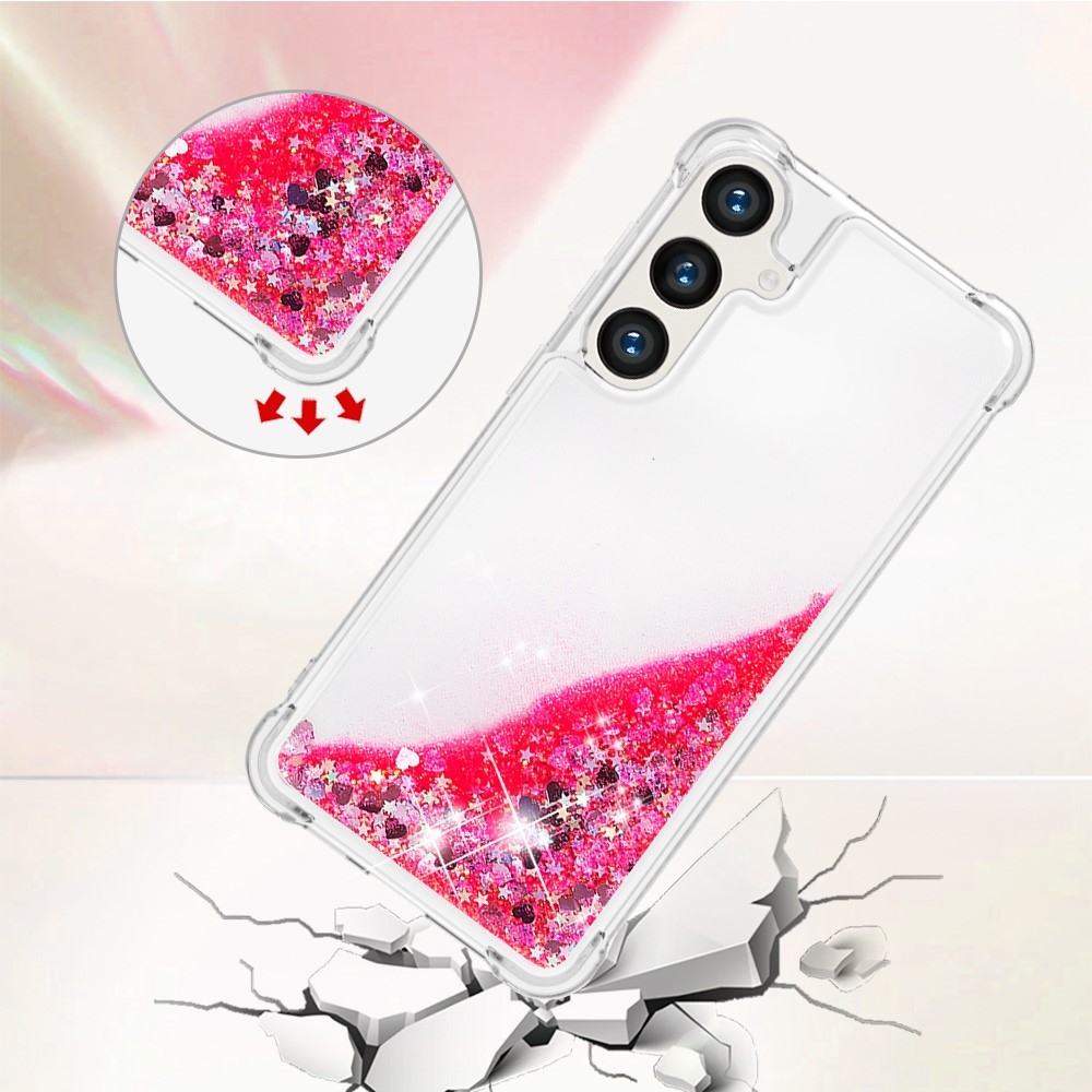 Csillogó homokóra zselés tok Samsung Galaxy S24+ - rózsaszín/szív