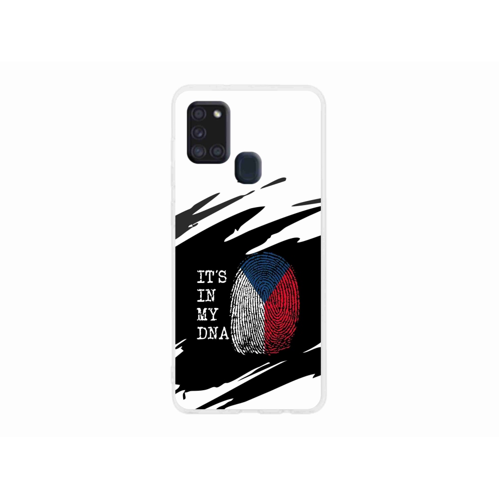 Zselés borítás mmCase Samsung Galaxy A21s - zászlós ujjlenyomat fekete és fehér háttérrel