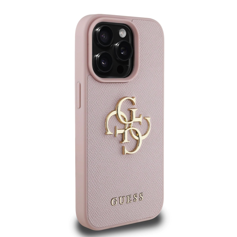 Guess PU szemcsés 4G fém logós hátlap iPhone 15 Pro rózsaszínhez