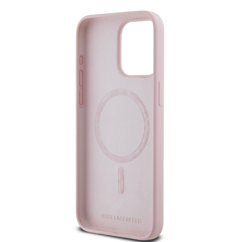 Karl Lagerfeld Folyékony szilikon Karl és Choupette Magsafe hátlap iPhone 15 Pro Max rózsaszínű készülékhez