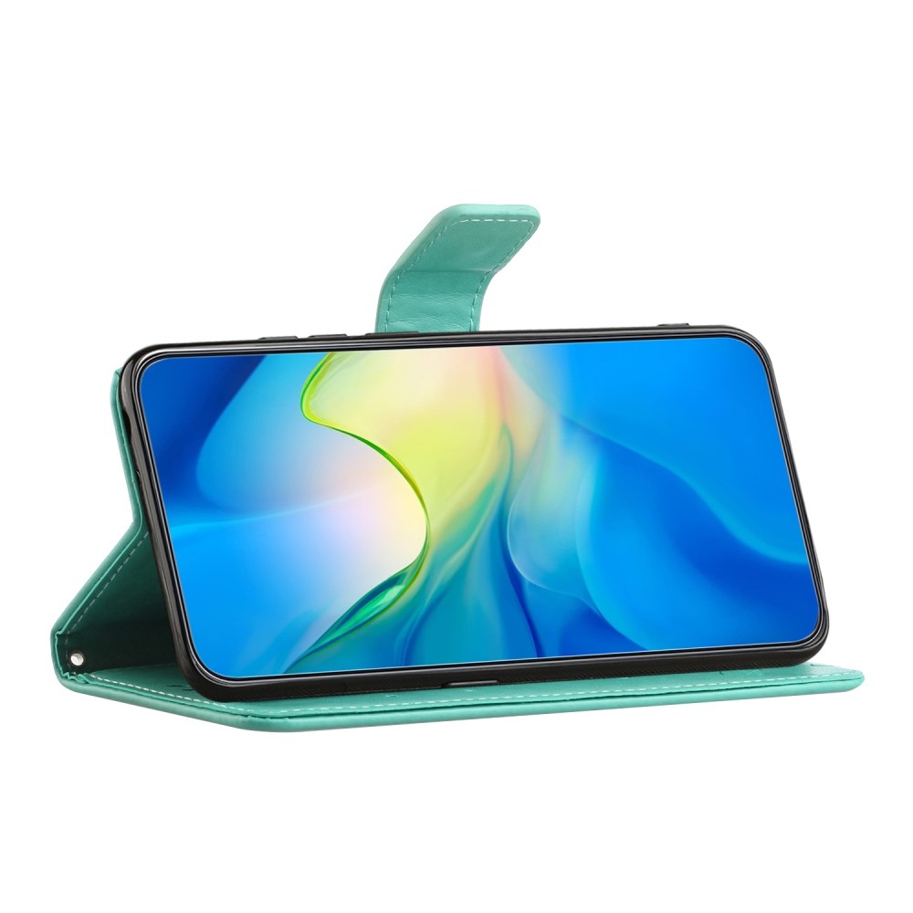 Virágos könyvtáska Samsung Galaxy A35 5G készülékhez - teal színű