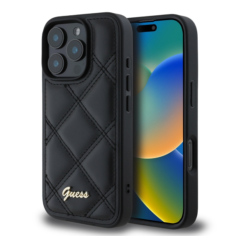 Guess PU bőr steppelt hátlap iPhone 16 Pro Fekete