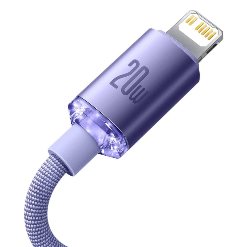 Baseus CAJY000205 Crystal Shine sorozatú adatkábel USB-C - Lightning 20W 1.2m lila