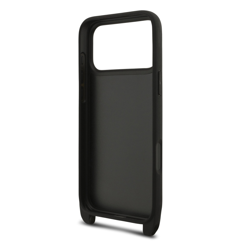 Karl Lagerfeld Saffiano Crossbody Strap Metal Karl és Choupette hátlapi borító iPhone 17 Pro Max-hoz Fekete