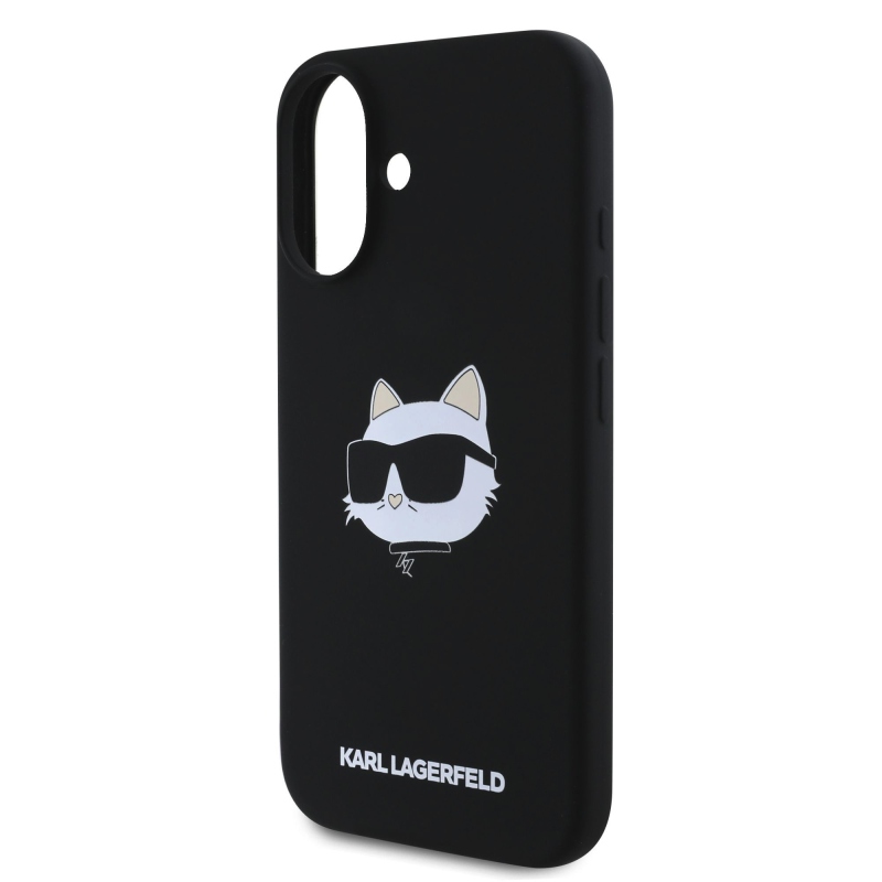 Karl Lagerfeld folyékony szilikon Choupette Head MagSafe hátlap iPhone 16-hoz Fekete