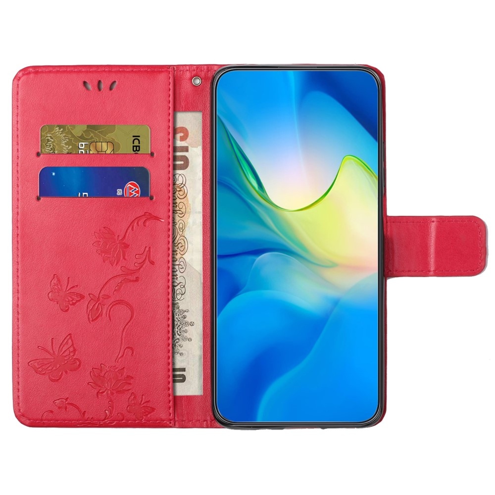 Virágos könyvtáska iPhone 16 Pro készülékhez - piros