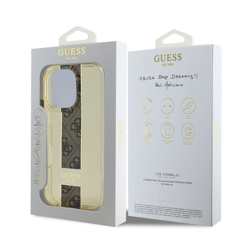 Guess IML Middle 4G csíkos hátlap iPhone 16 Pro barna színű iPhone 16 Pro számára