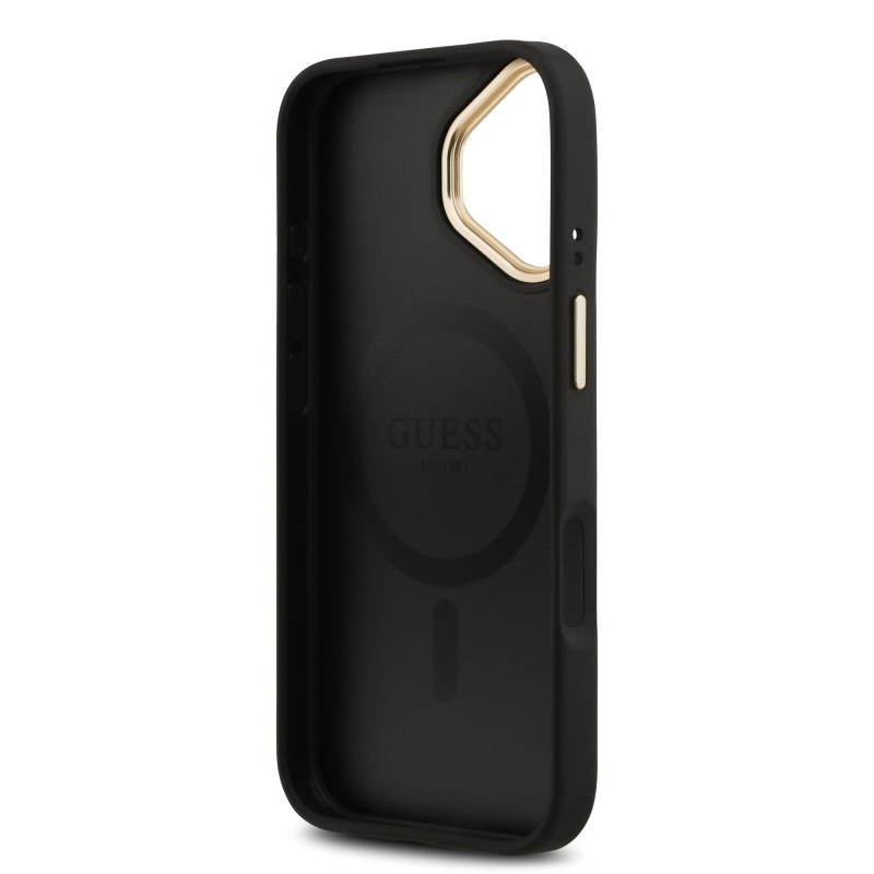 Guess PU bőr 4G aranykeret MagSafe hátlap iPhone 17 Fekete