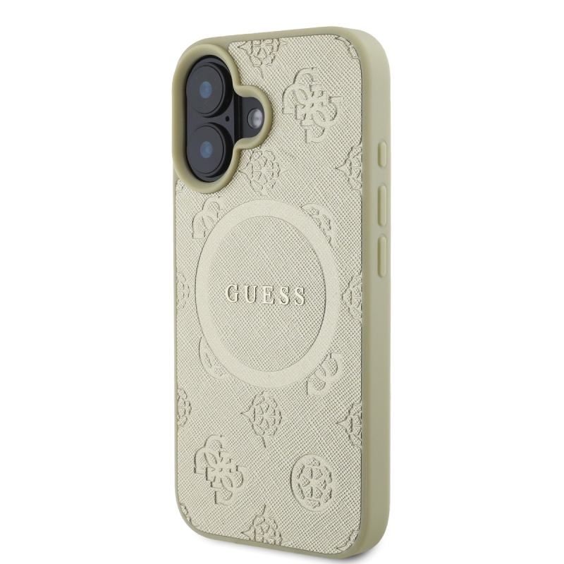Guess Saffiano Peony Stamp MagSafe hátlap iPhone 16-hoz Arany
