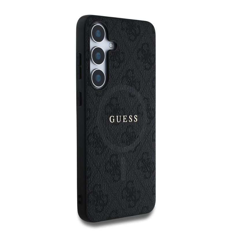 Guess PU bőr 4G színes gyűrűs MagSafe hátlap Samsung Galaxy S25 fekete