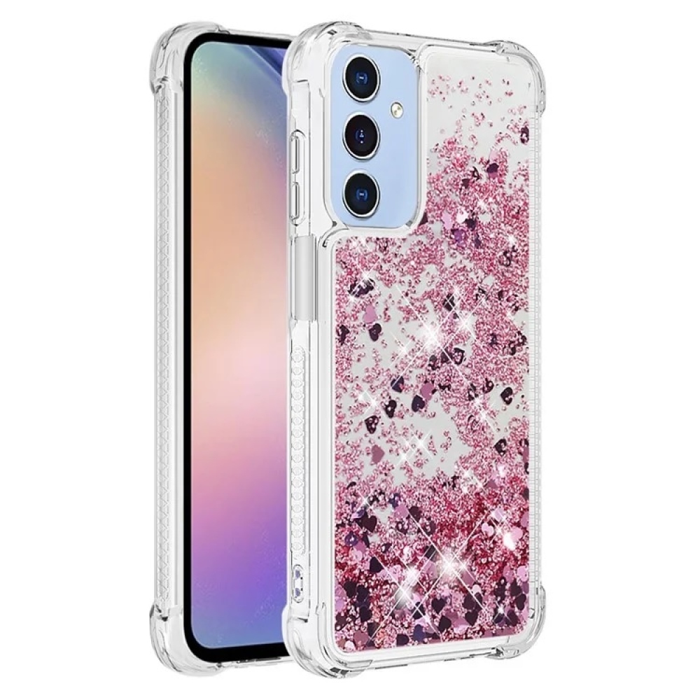 Glitter zselés homokóra tok Samsung Galaxy A15 4G/5G - rózsaarany/szív