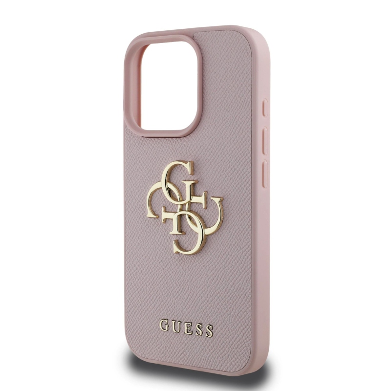 Guess PU szemcsés 4G fém logós hátlap iPhone 15 Pro rózsaszínhez