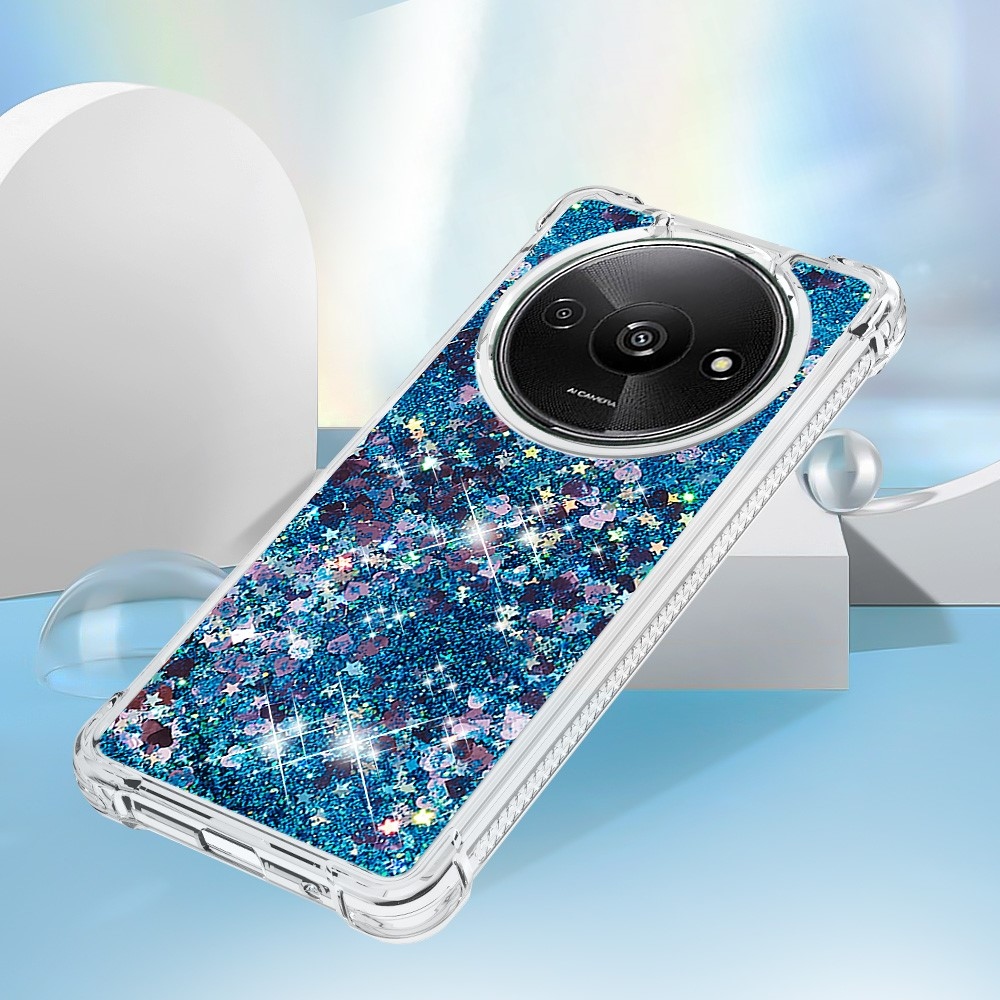 Glitter zselés homokóra tok Xiaomi Redmi A3-hoz - kék/szívek