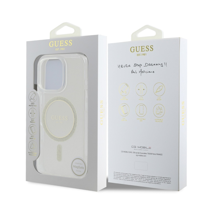 Guess IML csillogó gyűrű MagSafe hátlap iPhone 16 Pro átlátszó iPhone 16 Pro számára