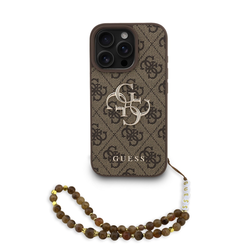 Guess PU 4G fém logós fém pánt hátlap iPhone 16 Pro Max barna színűre