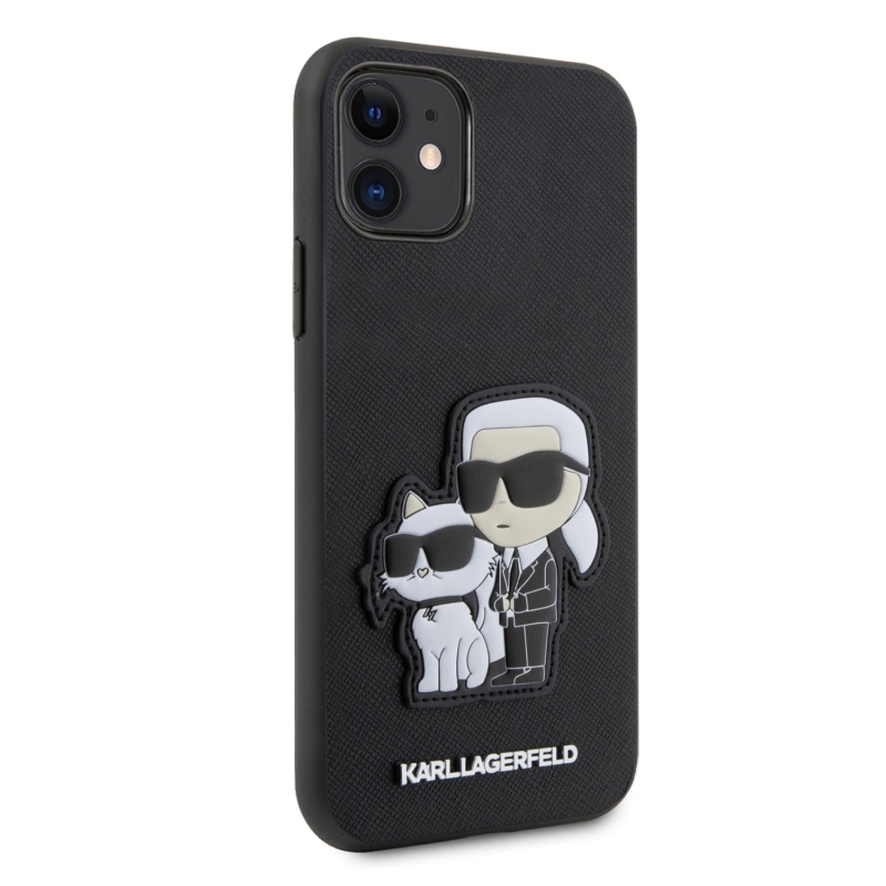 Karl Lagerfeld PU Saffiano Karl és Choupette NFT hátlap iPhone 11-hez Fekete