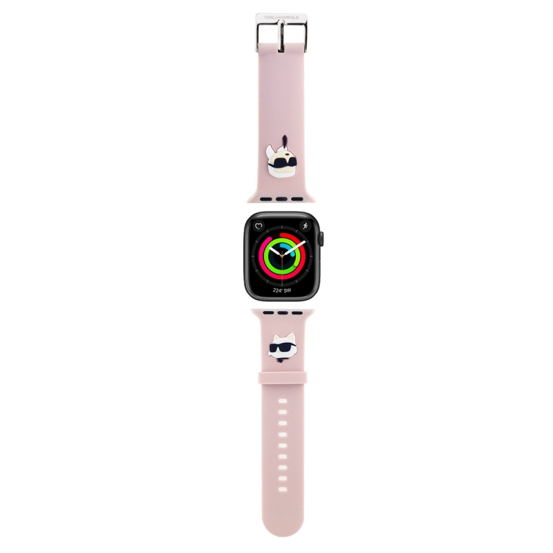 Karl Lagerfeld Karl és Choupette Head NFT szíj Apple Watch 42/44/45/45/49 rózsaszínű órához
