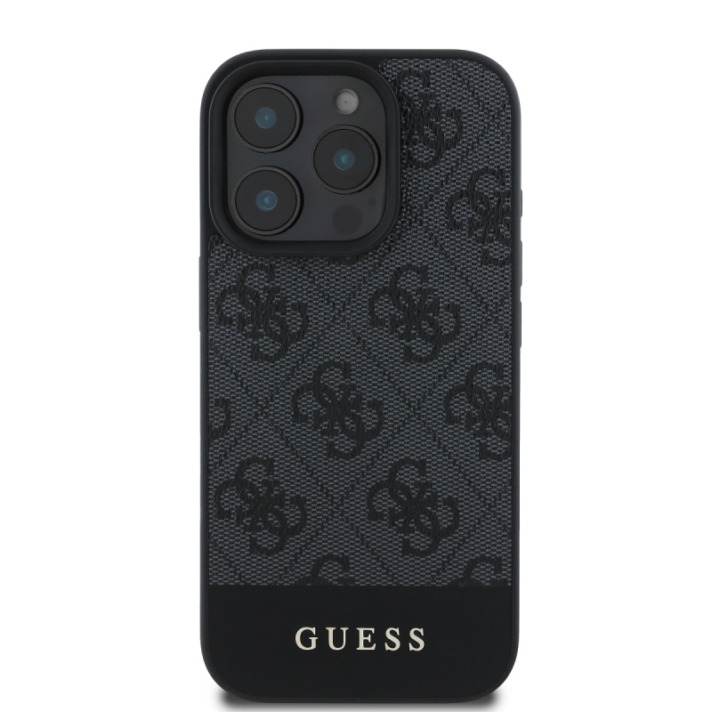 Guess PU 4G csíkos hátlap iPhone 16 Pro Max-hoz Szürke