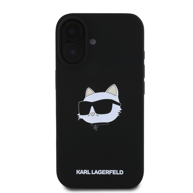 Karl Lagerfeld folyékony szilikon Choupette Head MagSafe hátlap iPhone 16-hoz Fekete