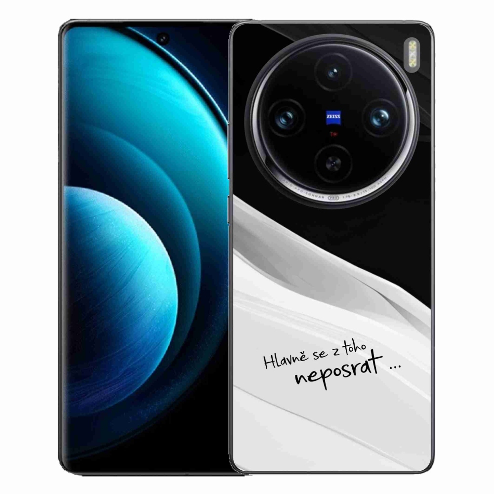 Gél borító mmCase a Vivo X100 Pro 5G készülékhez - vicces szöveg 13 fehér és fekete háttérrel