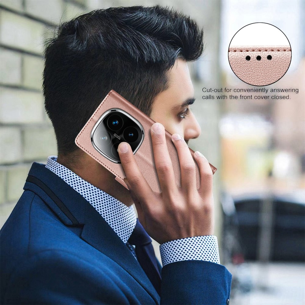 BINFEN könyv tok Xiaomi Redmi Note 14 Pro 5G/Poco X7 5G/Note 14 Pro+ 5G - rózsa arany