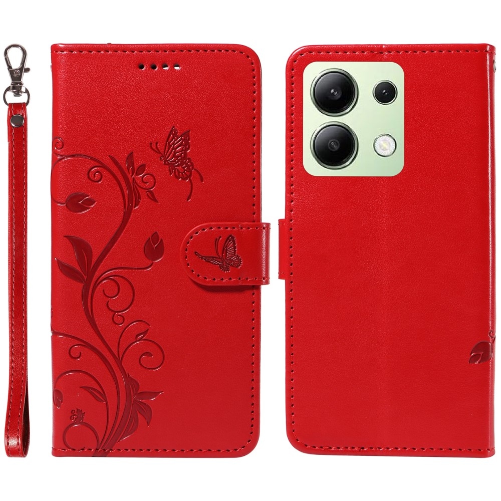 Virágos könyv tok Xiaomi Redmi Note 13-hoz - piros