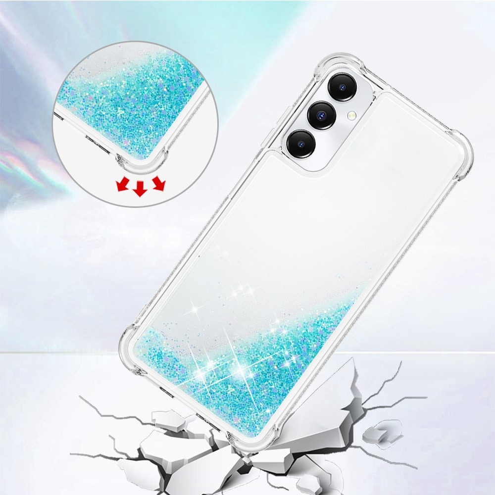 Glitter zselés homokóra tok Samsung Galaxy A05s készülékhez - kék / csillagok