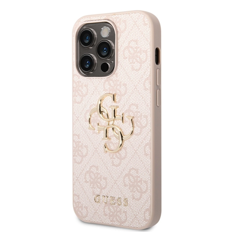 Guess PU 4G fém logós hátlap iPhone 14 Pro Max rózsaszínhez