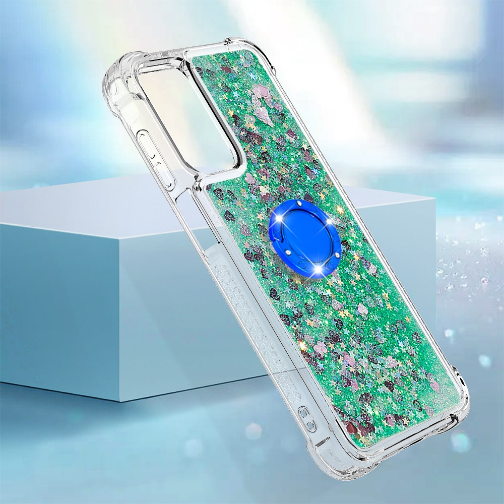 Glitt homokóra zselés tok ujjgyűrűvel Samsung Galaxy A17 5G-hez - zöld/szív