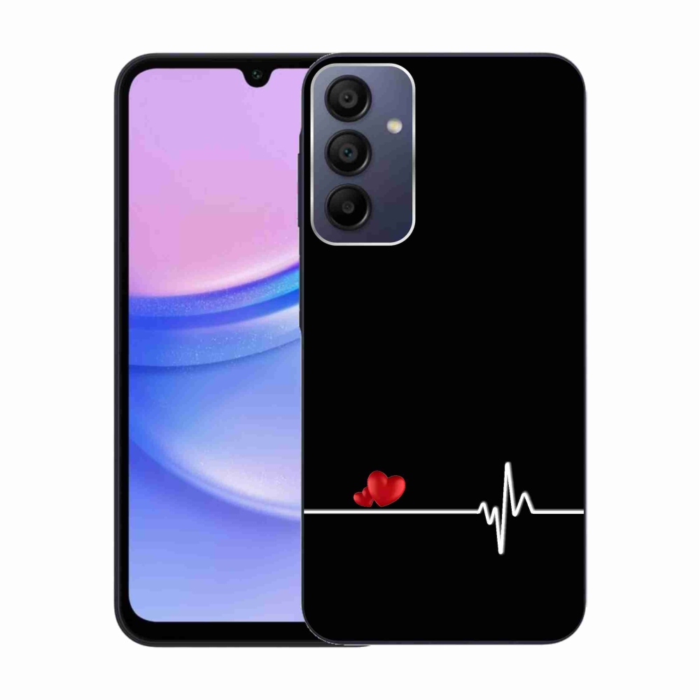 Gél borítás mmCase Samsung Galaxy A15 4G/5G - szív és szívverés fekete háttérrel