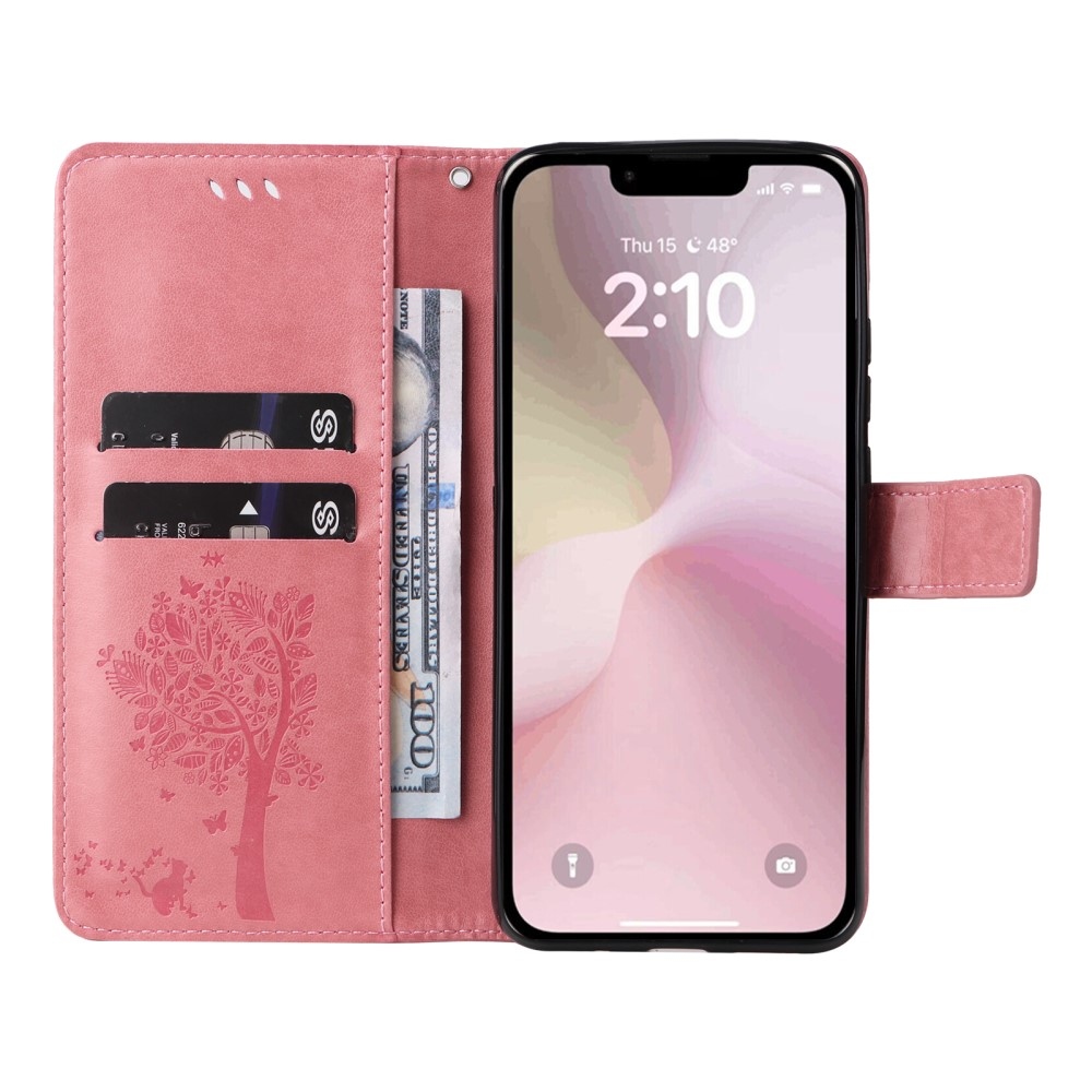 Fák könyvtáska iPhone 16e készülékhez - rózsaszín